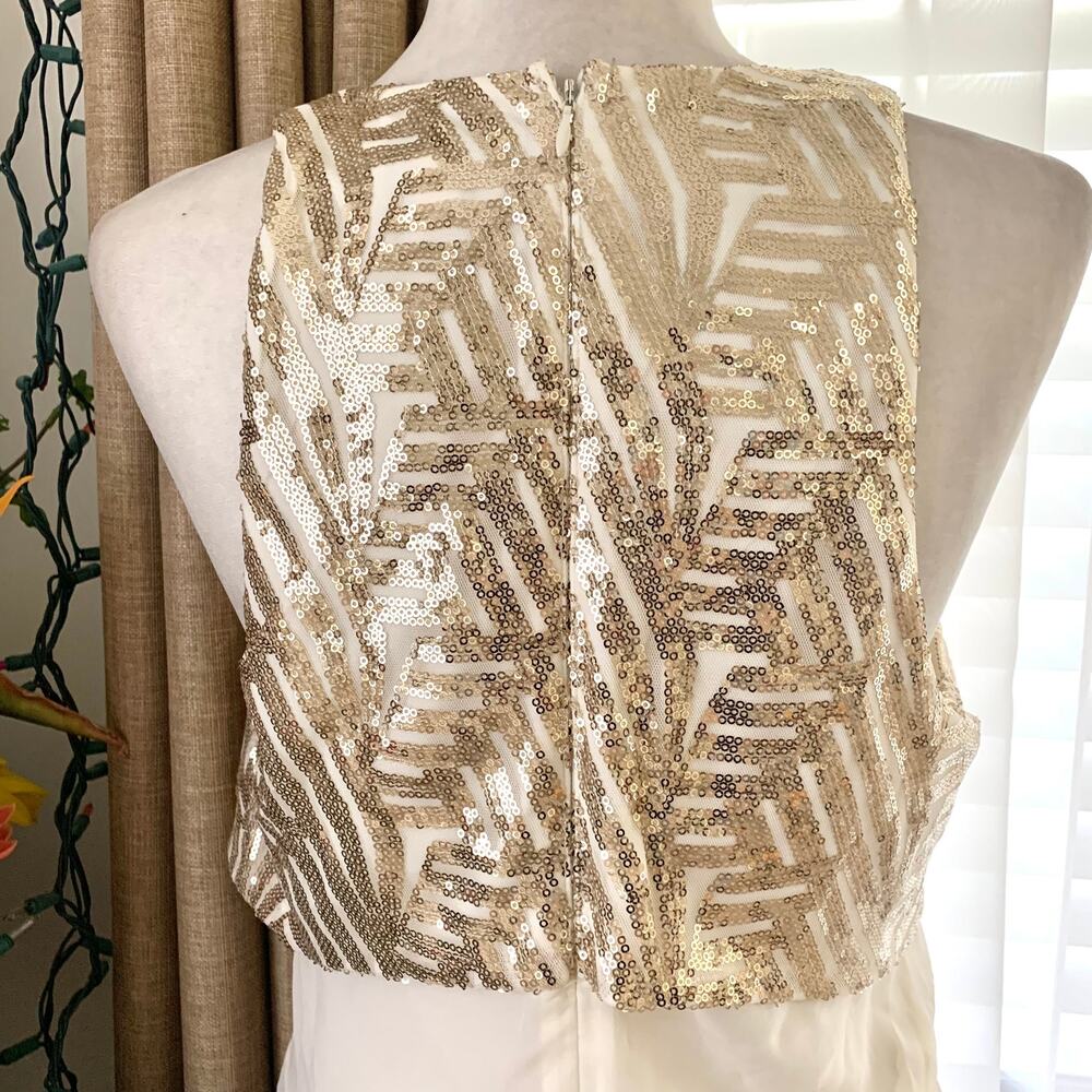 3/$15 NEW Speechless Gold Geometric Sequin Chiffon Sleeveless Mini Dress Ivory - Picture 6 of 9